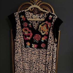 Savanna Jane Floral Embroidered Leopard Mini Dress